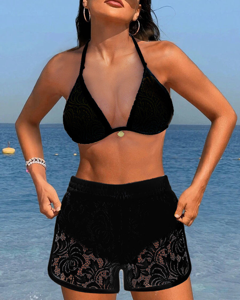 Poppy | Elegant solid color lace bikini set