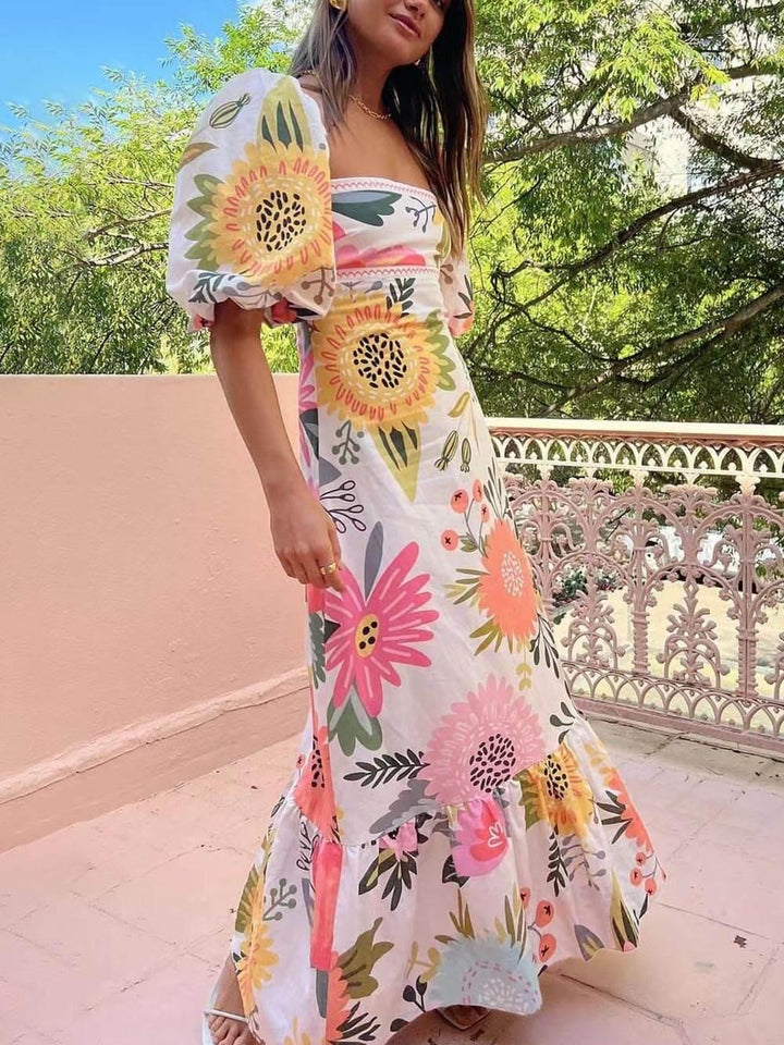 Felicitas | Floral print square neck maxi dress for vacation