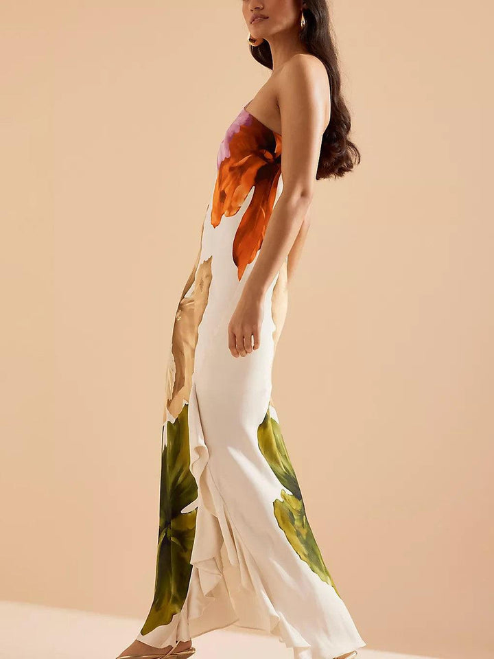 Merle | Elegant maxi dress with floral print and free shoulders