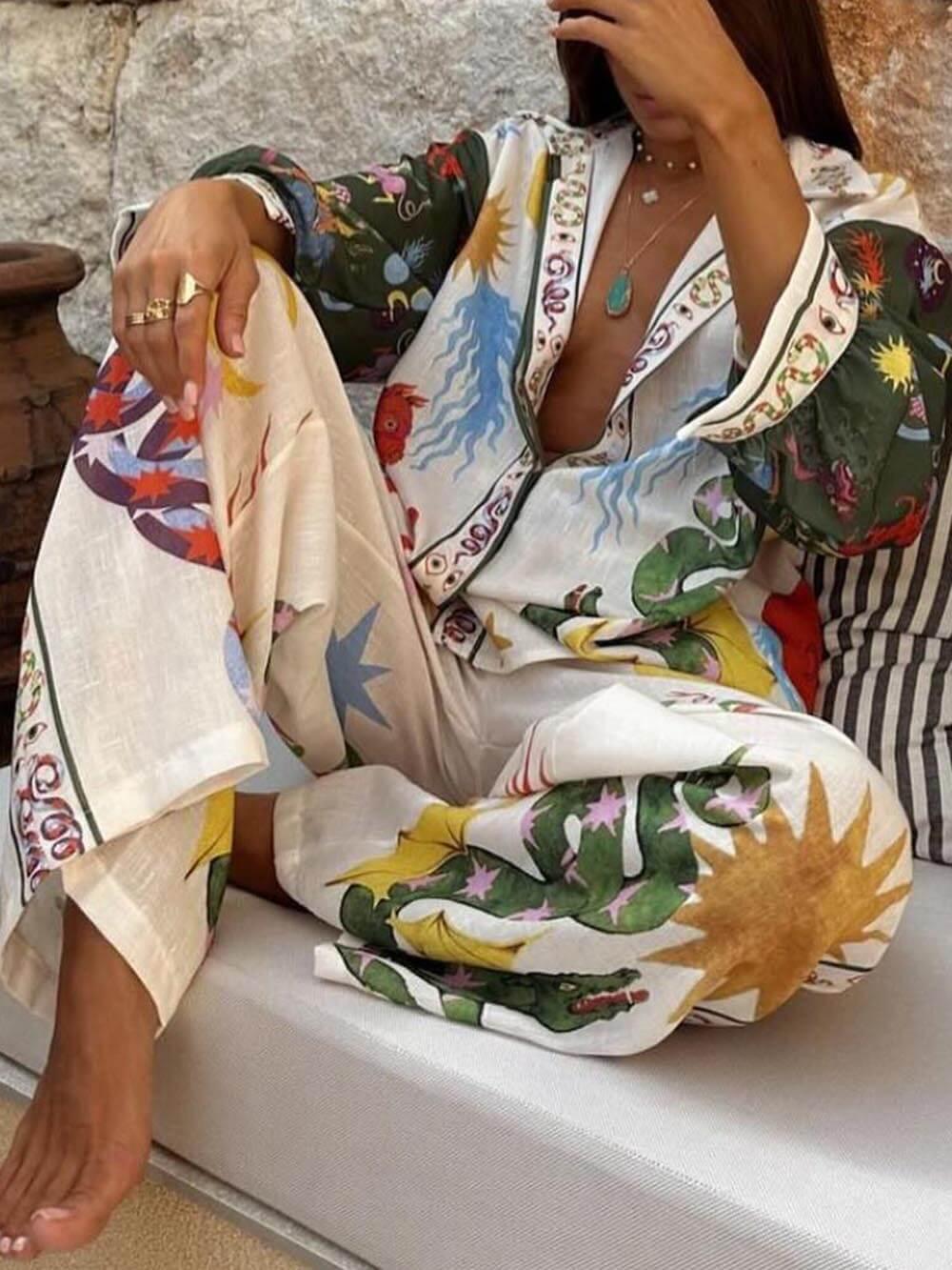 Brigitte | Long sleeve and pants set with elastic waistband