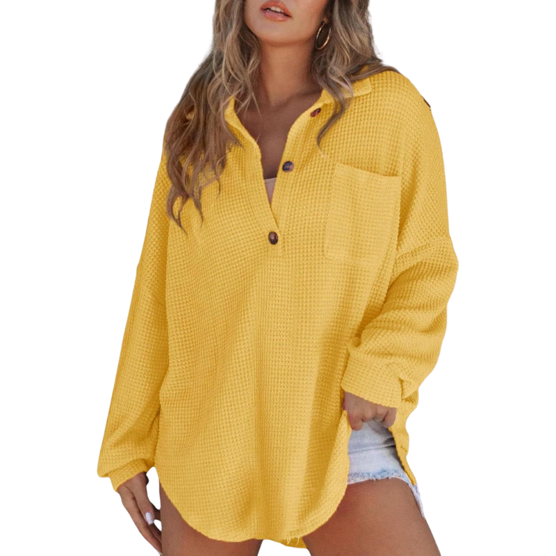 Madison | Casual Lightweight Button V Neck Tunic Blouse