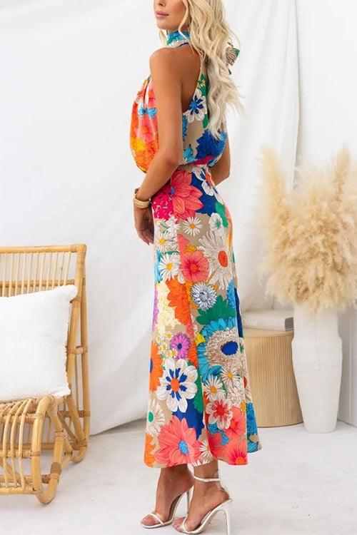 Nele | Sleeveless maxi dress with knotted waist and floral print