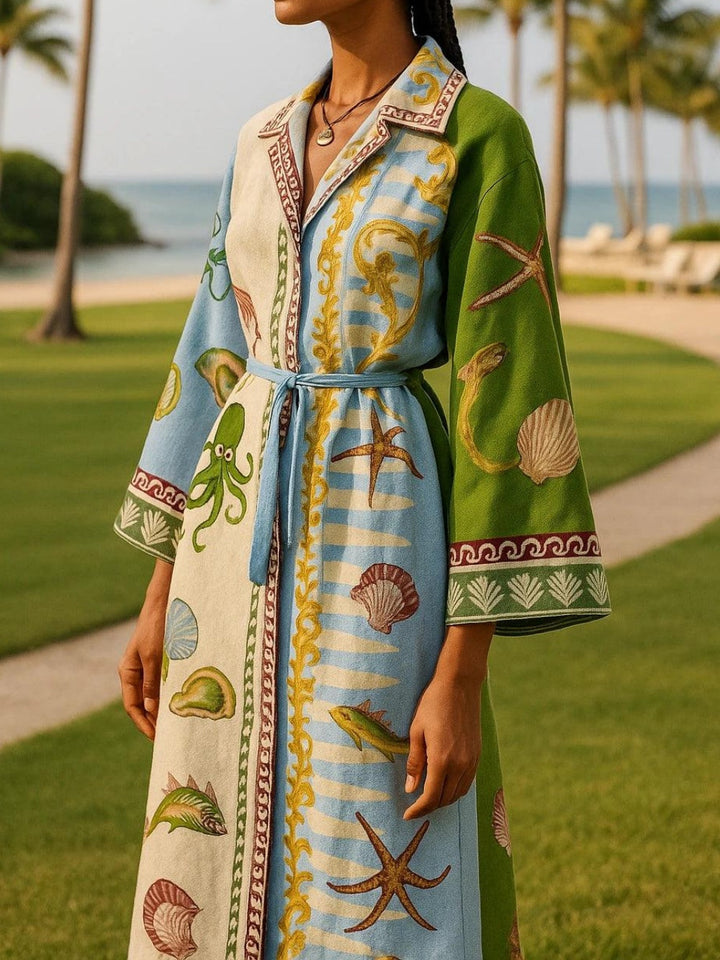Renate | Printed midi shirt dress with belt