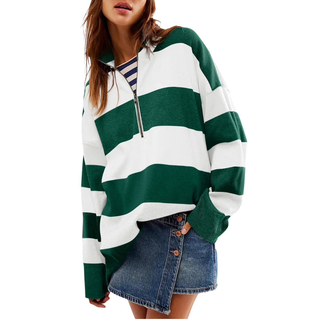 Danielle | Comfy Long Sleeve Pullover Sweater With Half Zipper