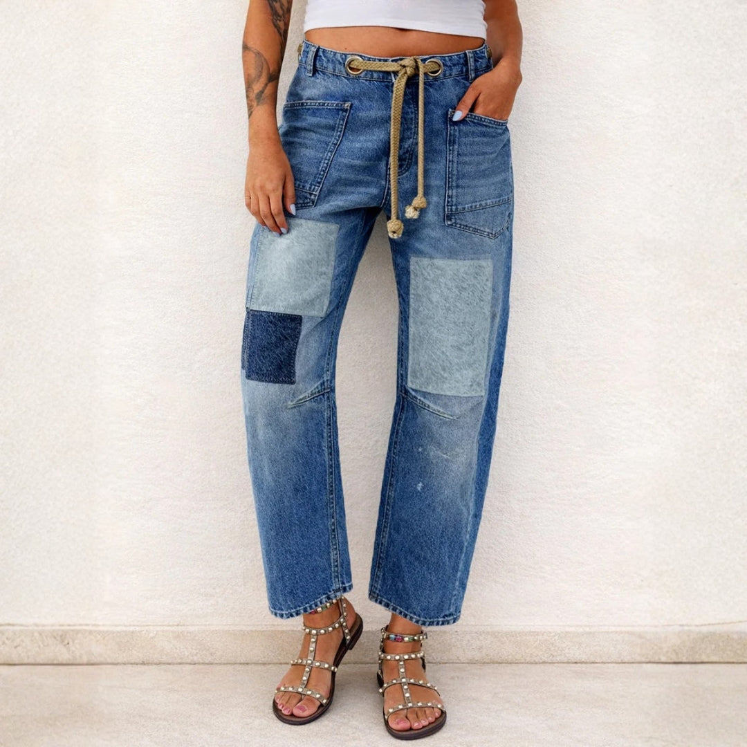 Aria - Patchwork Drawstring Jeans