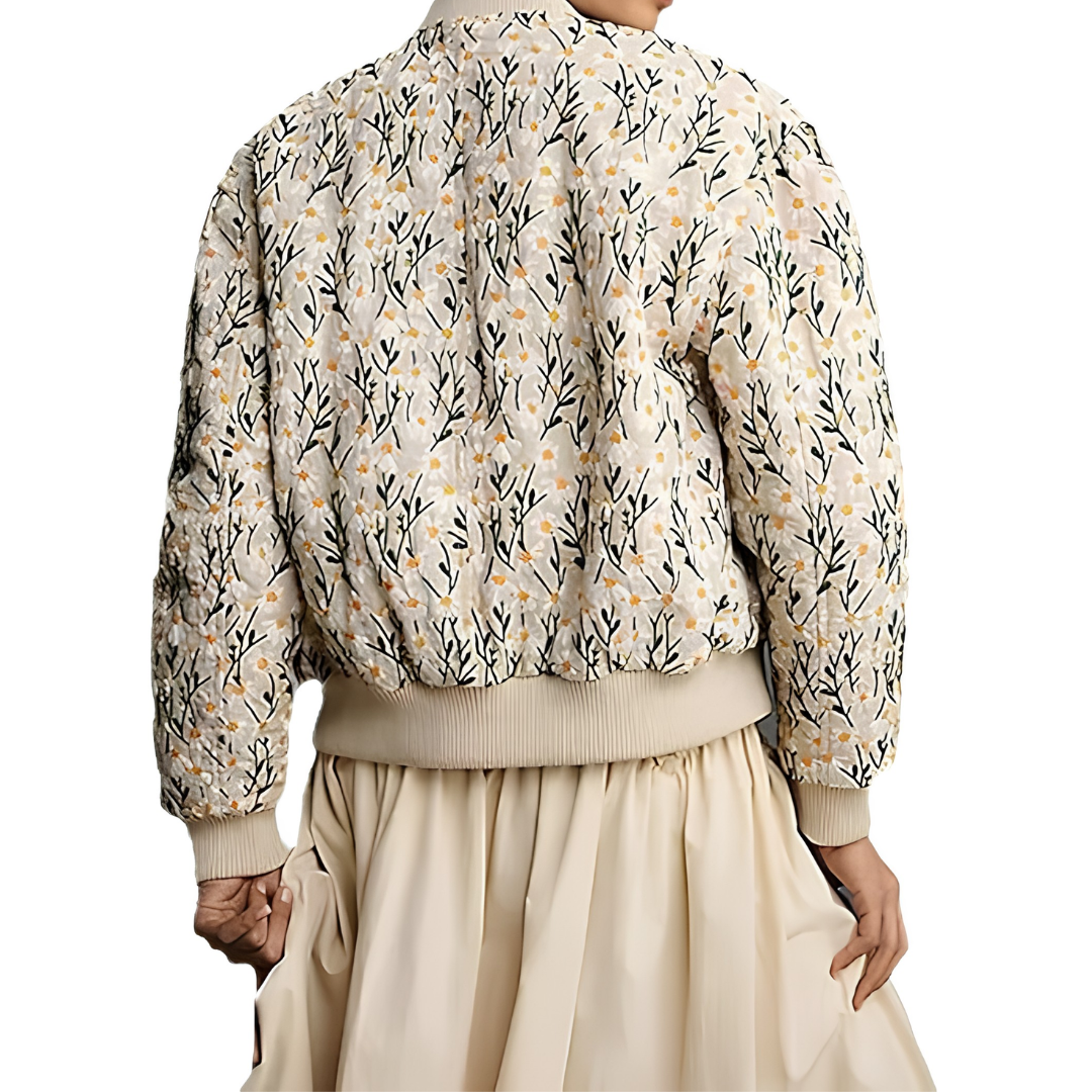 Kristy | Daisy Print Quilted Cropped Bomber Jacket