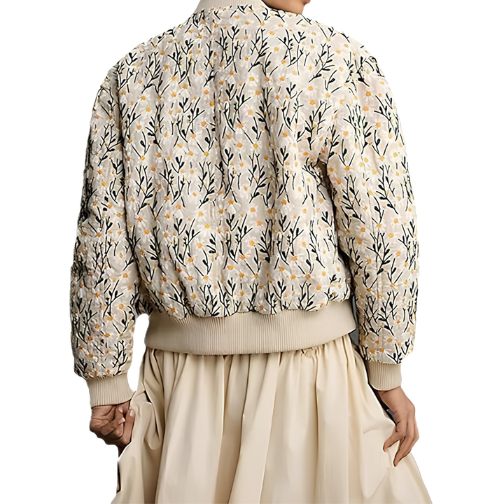 Kristy | Daisy Print Quilted Cropped Bomber Jacket