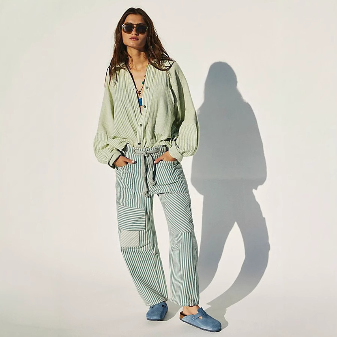 Layla | Chic Stripe Drawstring Wide-Leg Pants