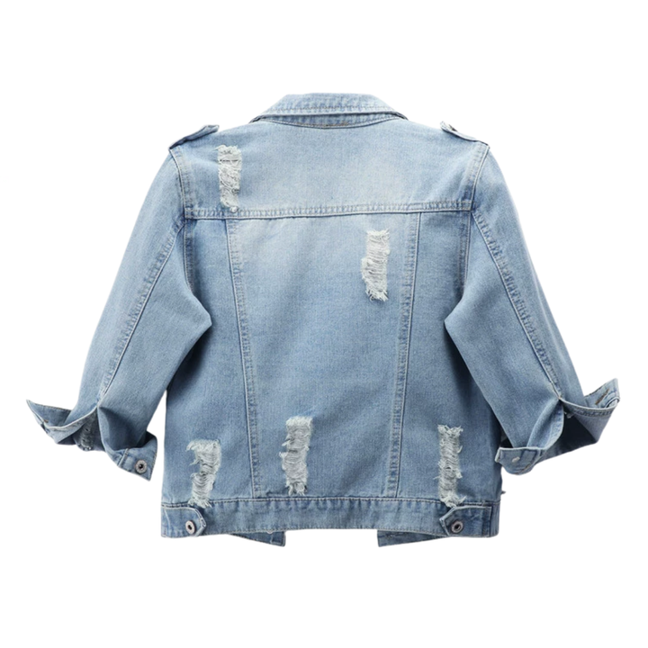 Amelia | Distressed Cropped 3/4 Sleeve Denim Jacket