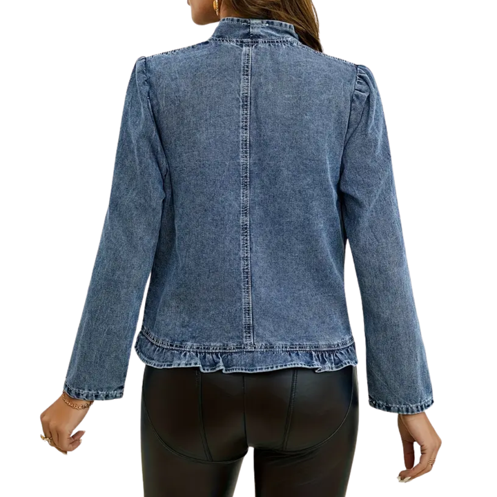 Amelia | Ruffle Placket Slim Denim Jacket