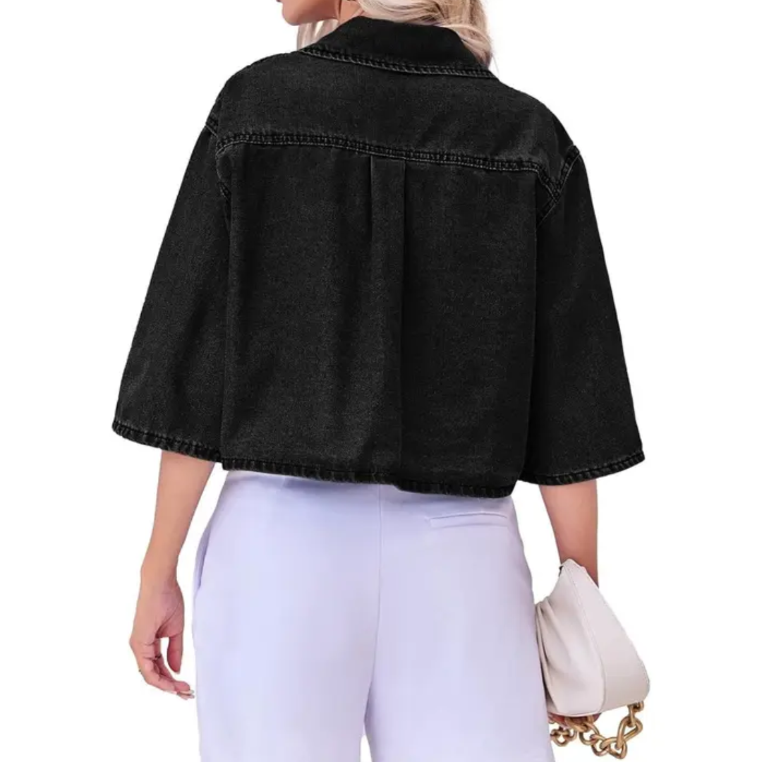Erin | Cropped Button-Down Denim Shirt Jacket