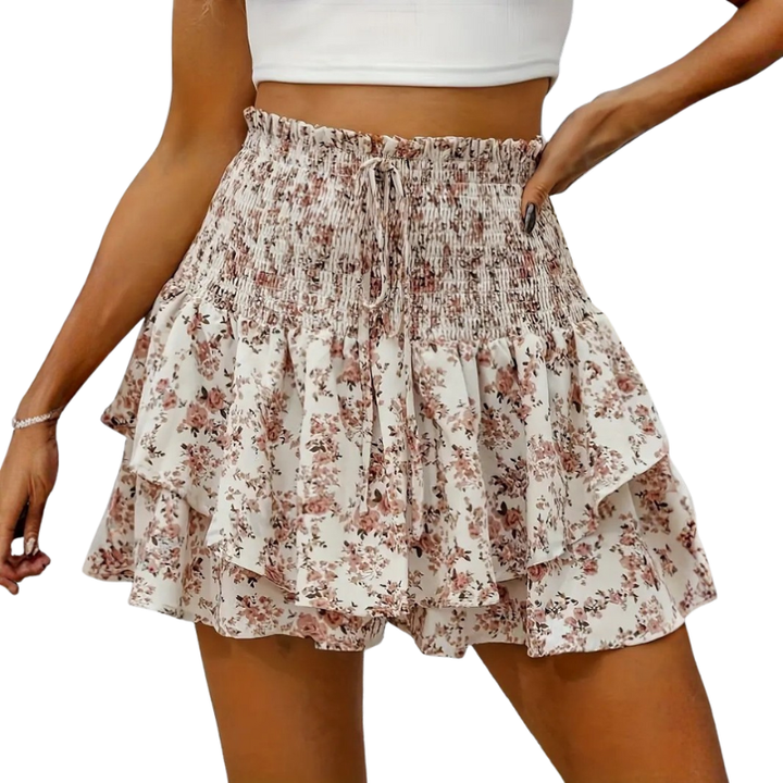 Heidi | High Waist Floral Tie Front Wide Leg Shorts