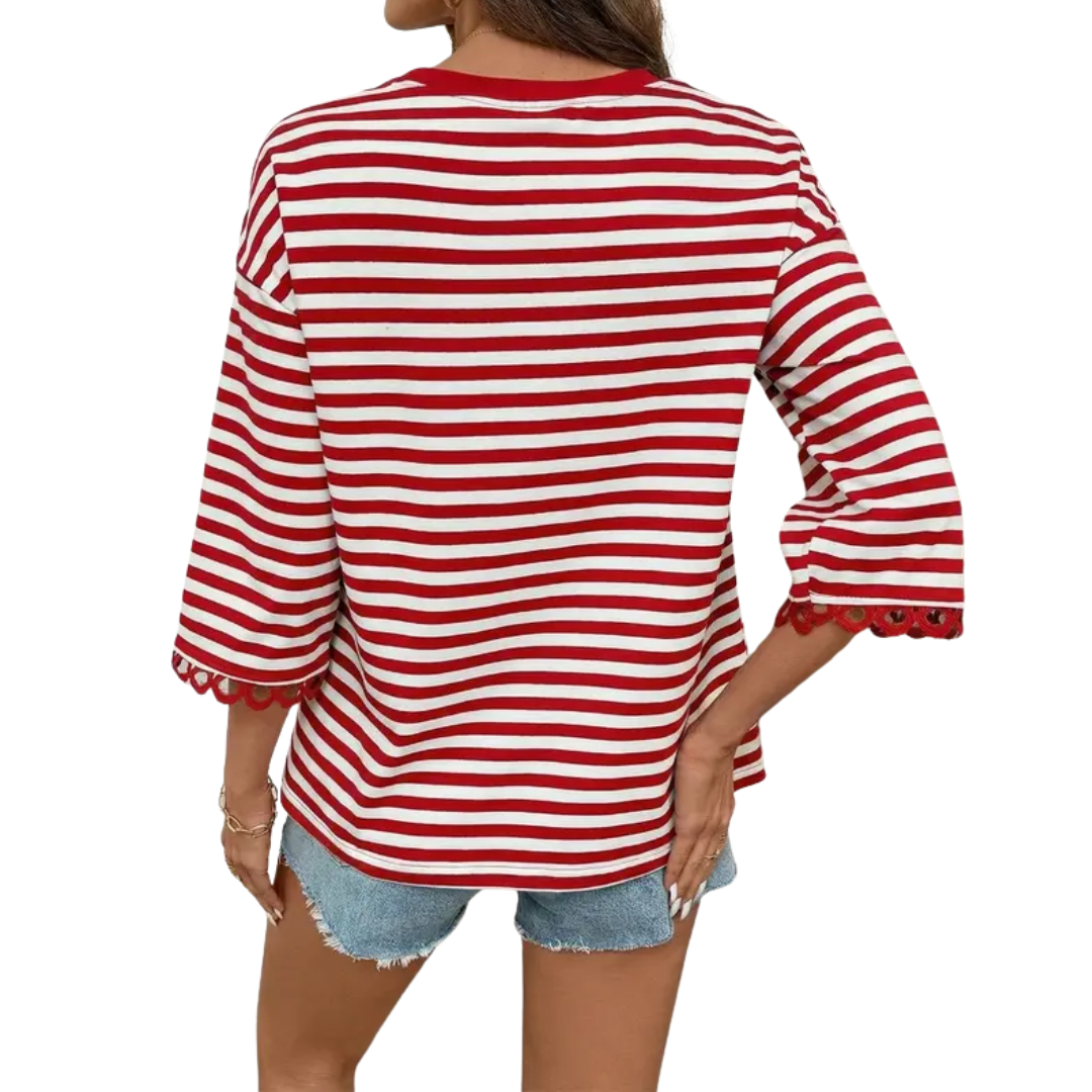 Poppy | Striped Lace Trim Oversized Sweatshirt