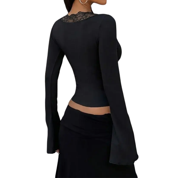Vanessa | Contrast Lace Button-Front Tee Blouse