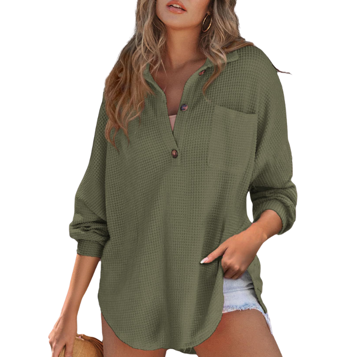 Madison | Casual Lightweight Button V Neck Tunic Blouse