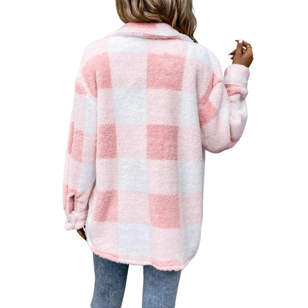 Layla | Cosy Plaid Fuzzy Button Coat Jacket