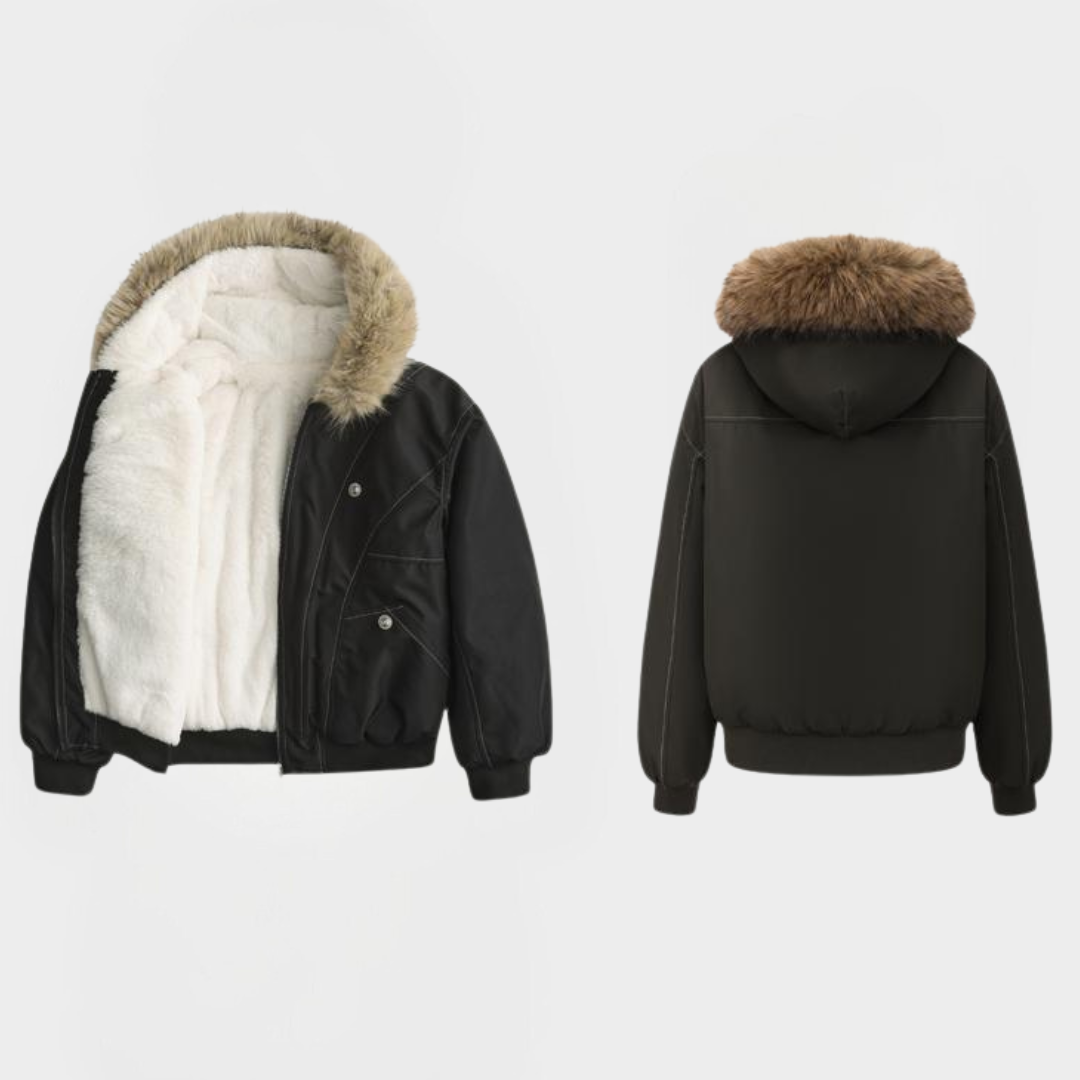 Jasmine | Elegant Warm Bomber Jacket with Faux Fur Collar and Hood
