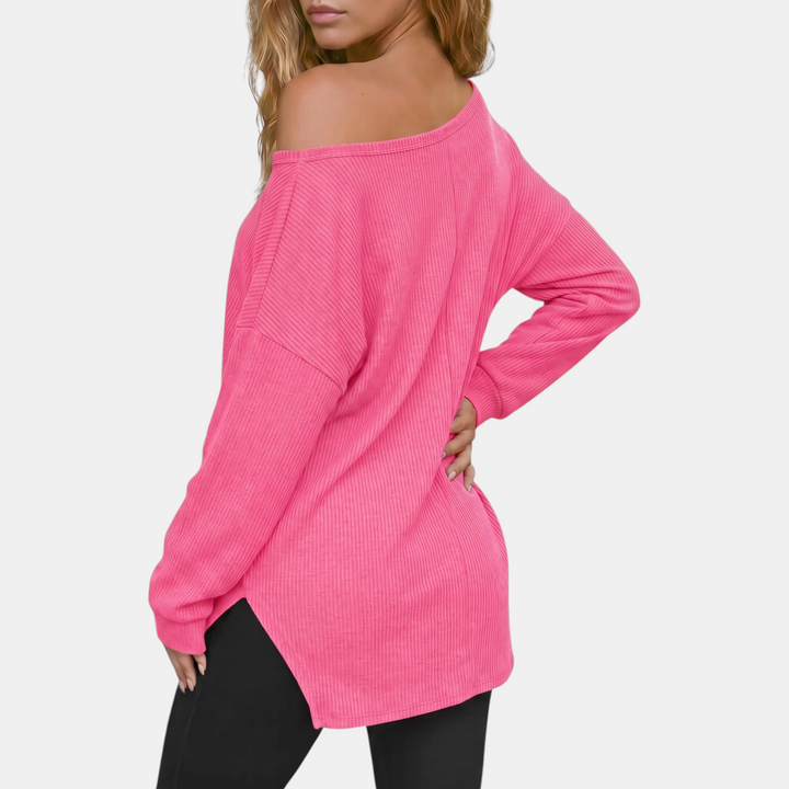 Women's Off Shoulder Asymmetrical Neck Ribbed Oversized Sweater Top