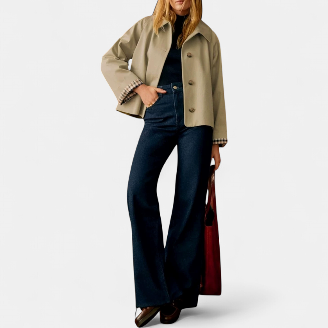 Millie | Classic Plaid-Lined Cropped Trench Coat