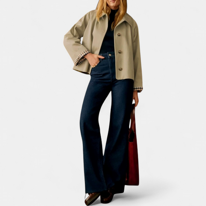 Millie | Classic Plaid-Lined Cropped Trench Coat