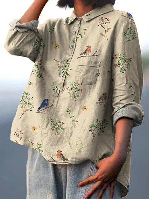 Lotte | Casual women's blouse with branch and robin print