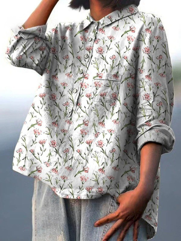 Zoe | Casual women's blouse with a pink spring floral motif