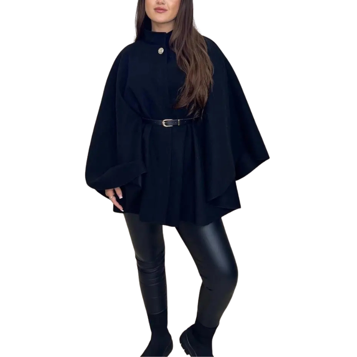 Bianca | Stylish Belted Cape Coat with High Neck
