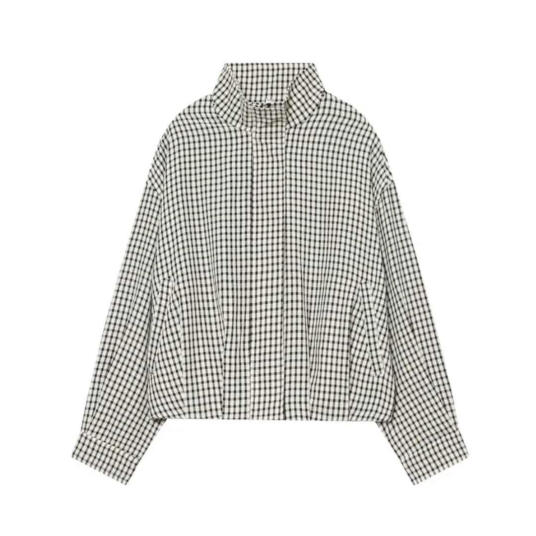 Madison | Gingham Check Cropped Bomber Jacket