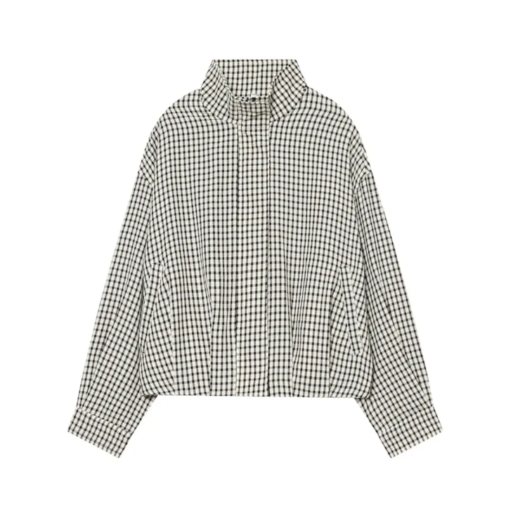 Madison | Gingham Check Cropped Bomber Jacket