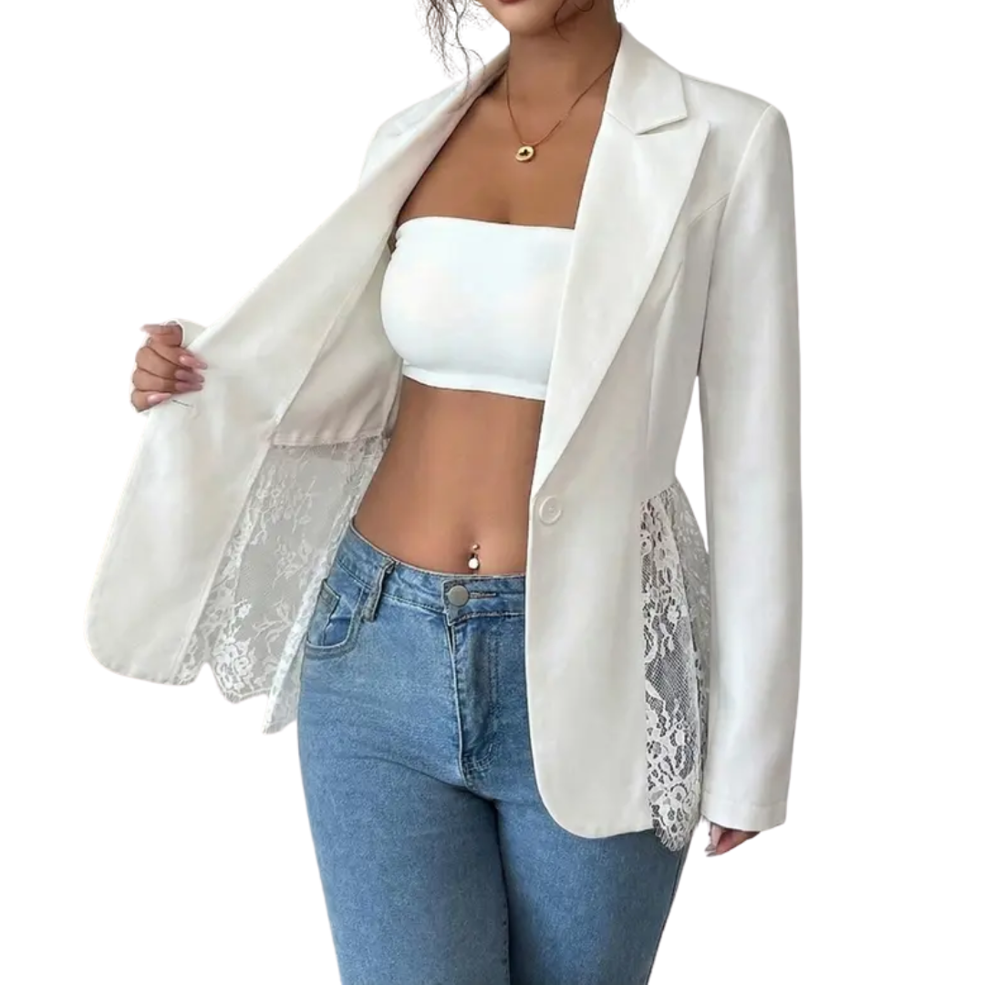 Joanna | Lace Contrast Fitted Blazer Jacket