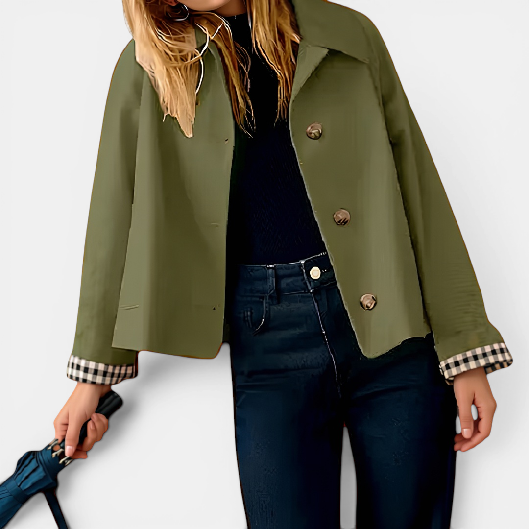 Hayley | Plaid-Lined Cropped Trench Coat