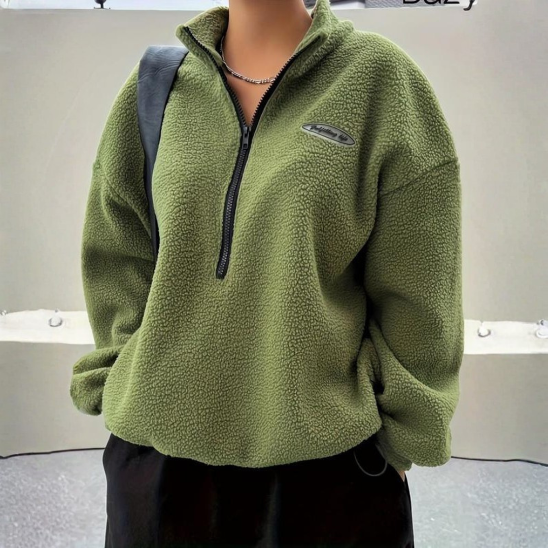 Phoebe | Comfy Fuzzy Half Zip Long Sleeve Sweatshirt
