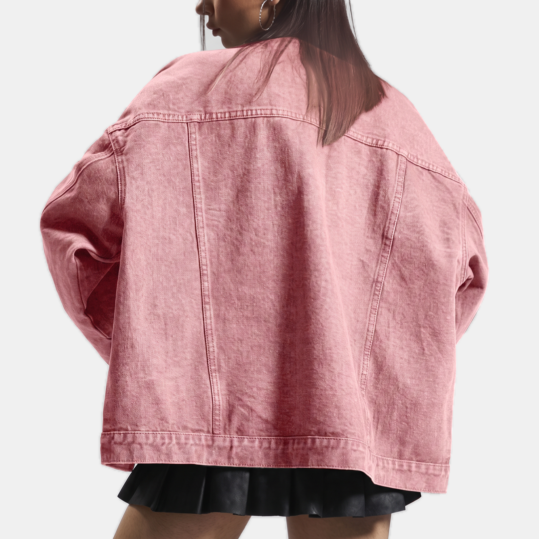 Women's Button Front Drop Shoulder Long Sleeve Denim Jacket