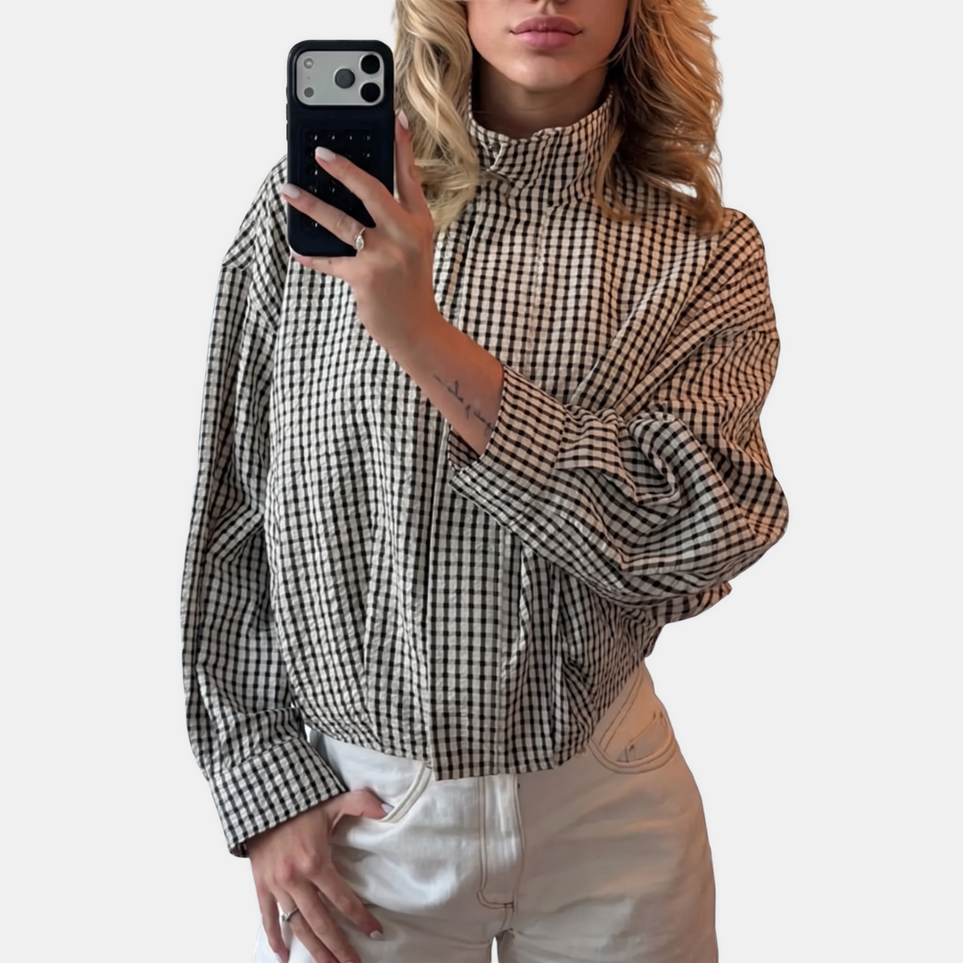Women's Oversized Drop Shoulder Plaid Cropped Jacket