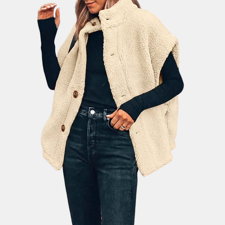 Women's Sleeveless Sherpa Fleece Button Down Vest Jacket with Pockets