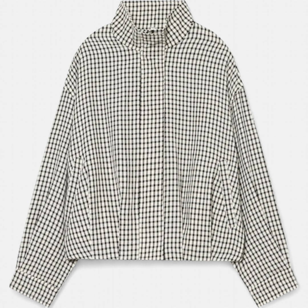 Sally | Gingham Check Cropped Bomber Jacket