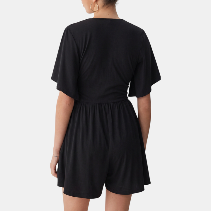 Women's Ruched High Waist Wide Leg V | Neck Summer Romper