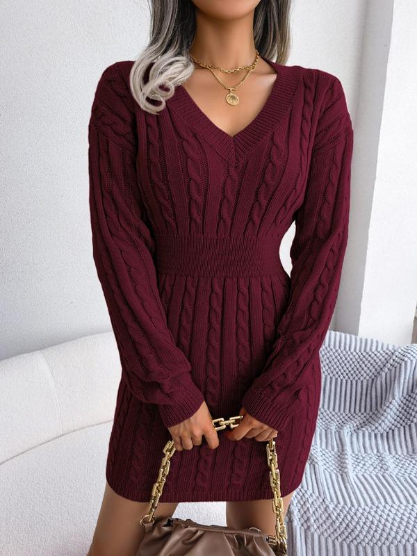 Whitney | Cosy Long Sleeve V-Neck Cable Knit Sweater Dress