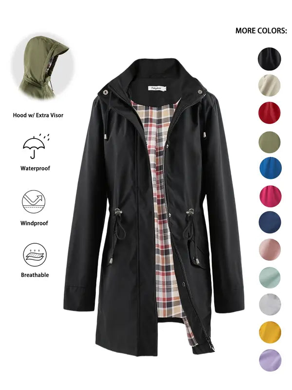 Annabelle | Casual Drawstring Zip Up Hooded Trench Coat