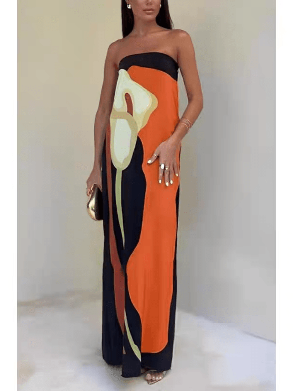 Ursula | Maxi evening dress with sleeveless print from style costiero
