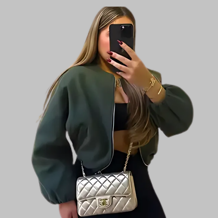 Elsie | Chic Long Sleeve Zipper Crop Top Jacket