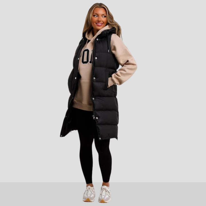 Lily | Comfy Black Padded Long Hooded Puffer