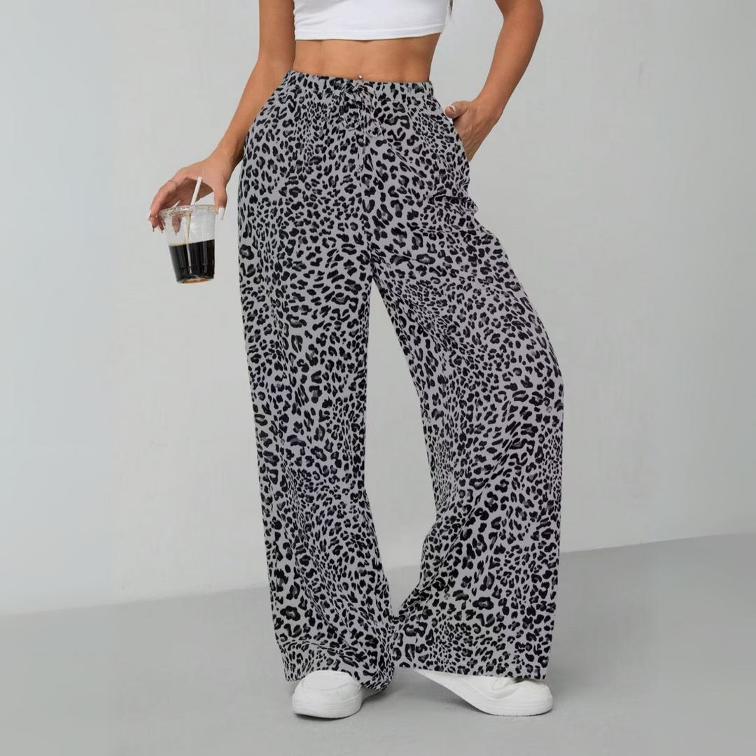 Kylie | Vintage Leopard Tie Front Wide Leg Pants
