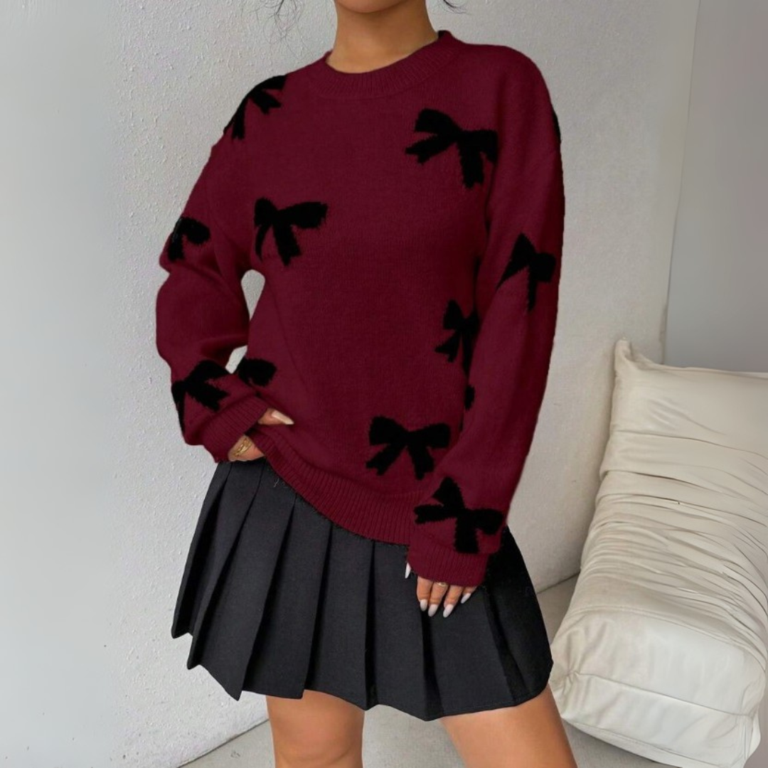 Naomi | Comfy Bow Print Pullover Sweater