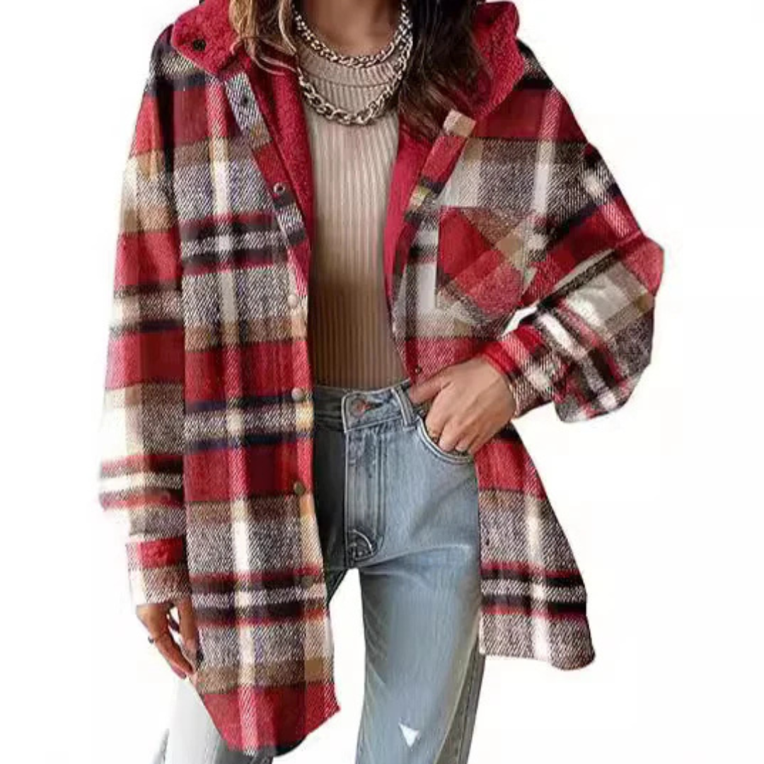 Hannah | Relaxed Fit Hooded Plaid Jacket