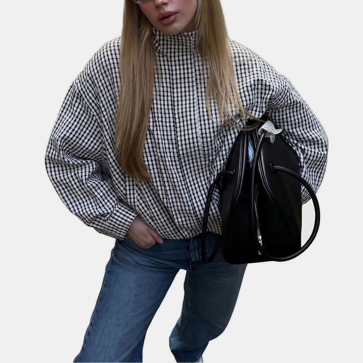 Women's Oversized Drop Shoulder Plaid Cropped Jacket