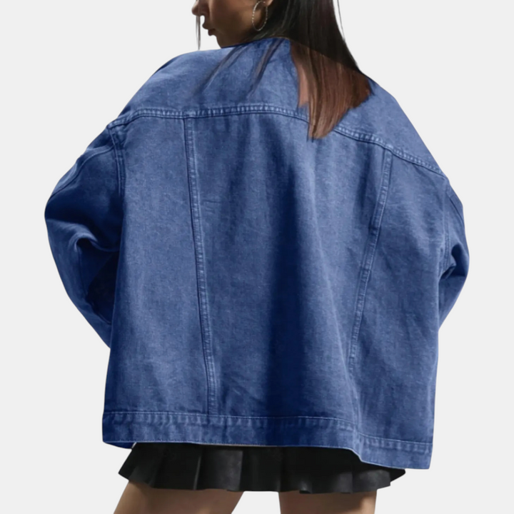 Women's Button Front Drop Shoulder Long Sleeve Denim Jacket