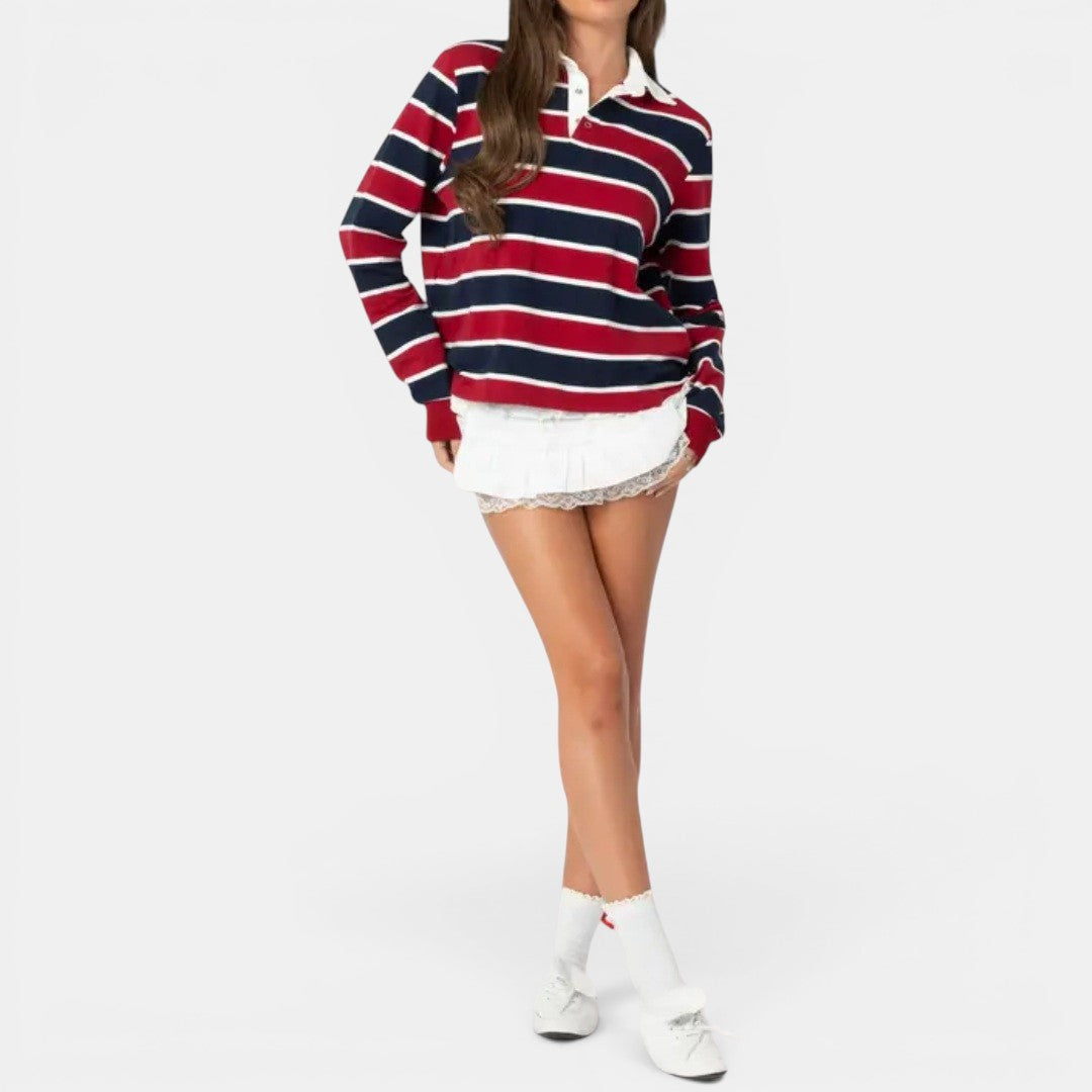 Zara | Retro Striped Polo Collared Shirt