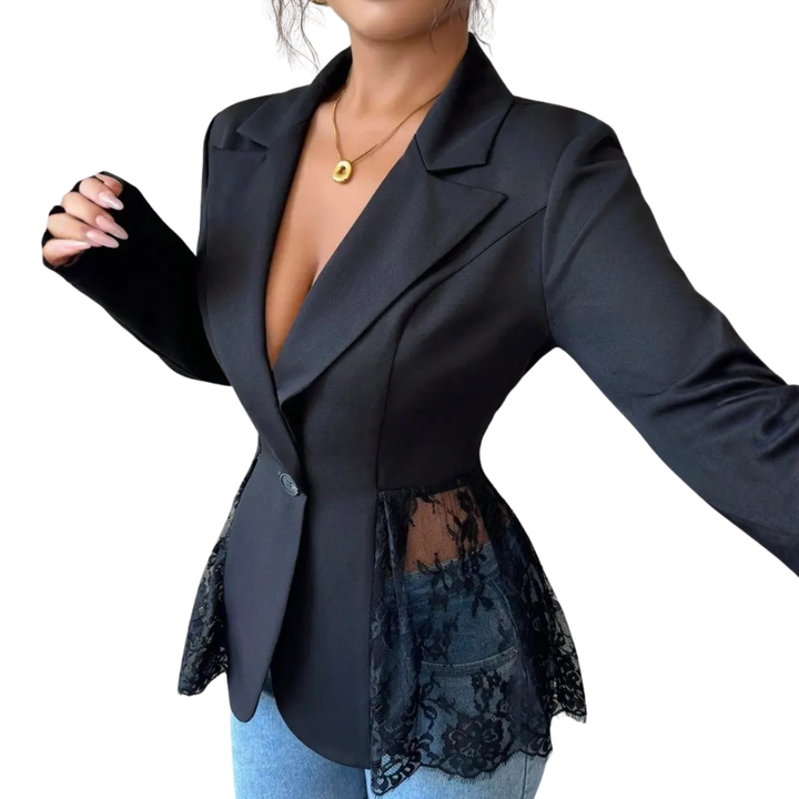 Joanna | Lace Contrast Fitted Blazer Jacket