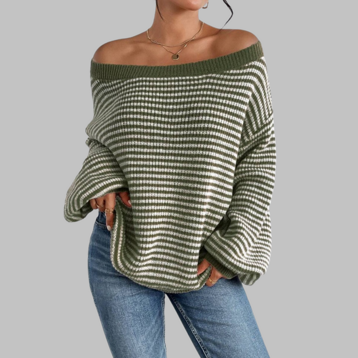 Rebecca | Casual Striped Drop Shoulder Long Sleeve Sweater